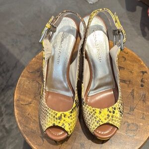 Donald J. Pliner Yellow and Brown Snake Print Platform Sandals